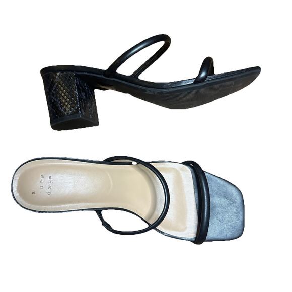 a new day Womens Miley Sandals Size 11 Black Strappy Slip On Block Heel - Picture 1 of 5